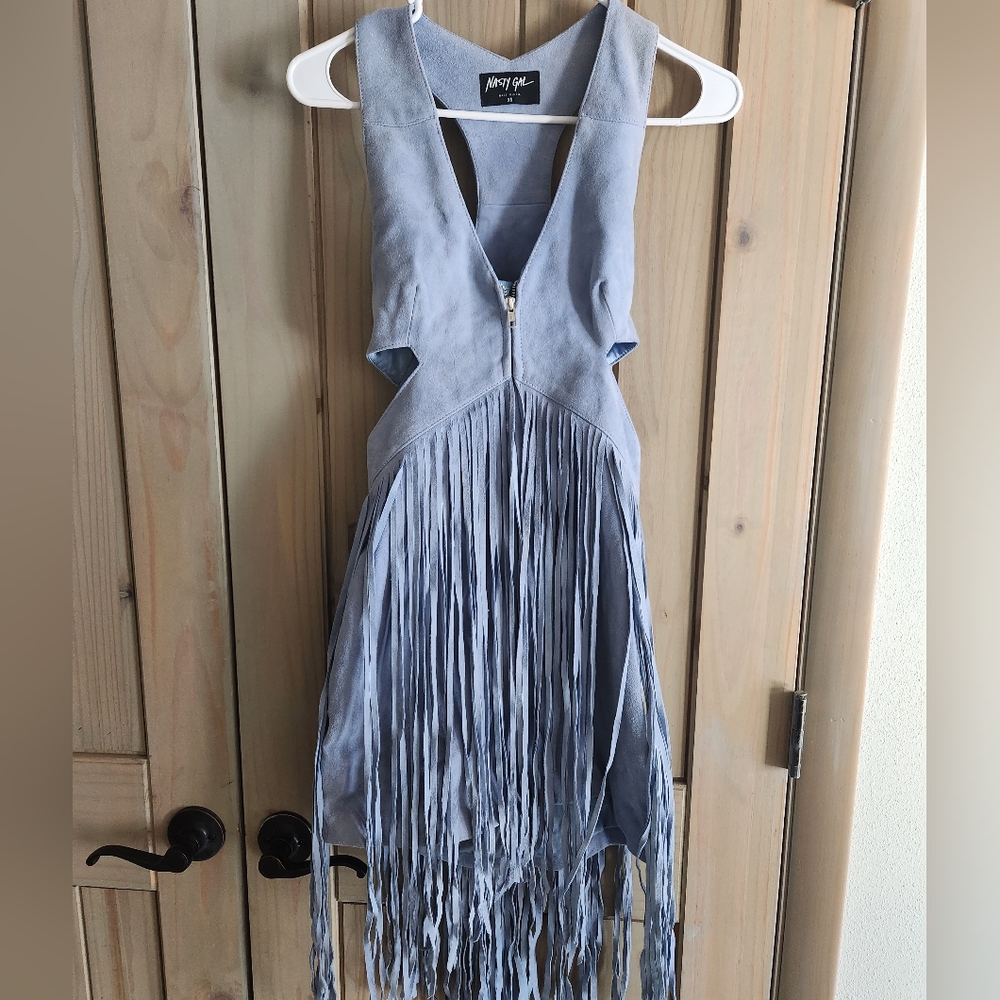 Nasty Gal Blue Fringe Mini Dress